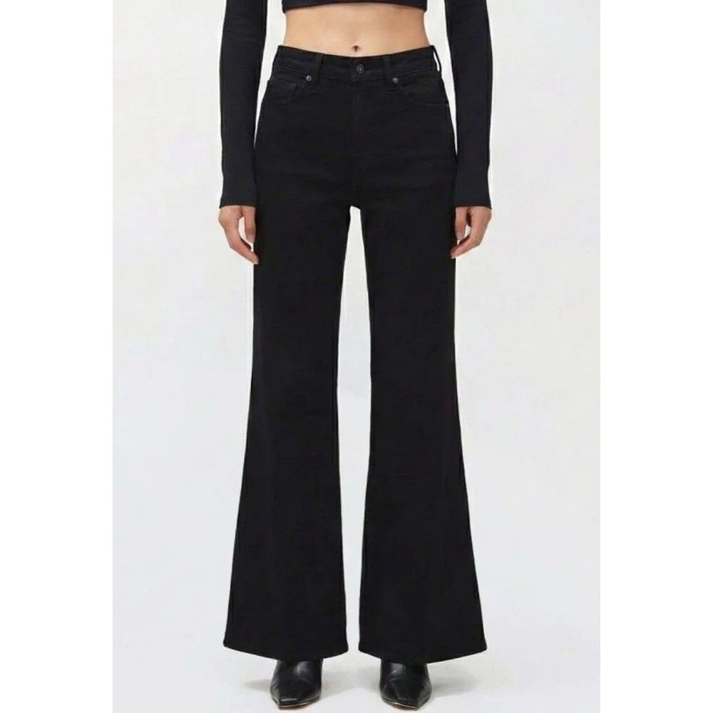 7 For All Mankind Dojo Jeans Black Flare Stretch  Denim Women’s Size 28